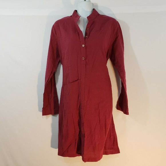 ZANZEA Lagenlook shirt Dress Burgundy Size 10 Fron - Picture 6 of 8